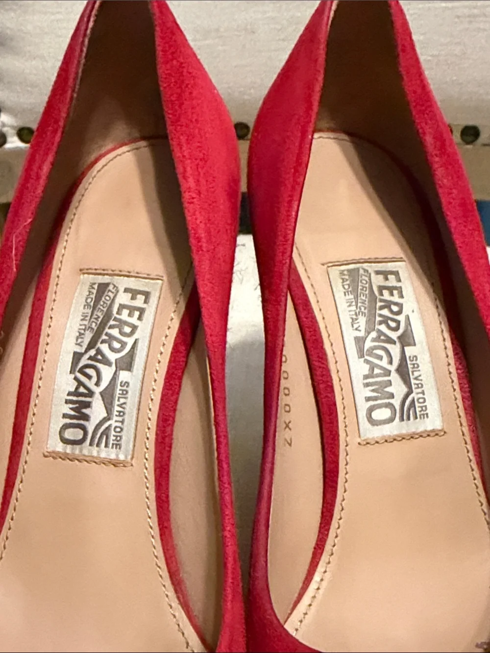 Salvatore Ferragamo Red Suede “Bernie” Espadrille Platform Wedges, Size 6C